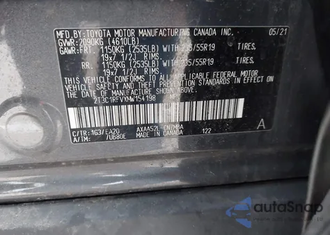 2021 Toyota Rav4 Xle Premium из США, поврежденный, VIN 2T3C1RFVXMW154198